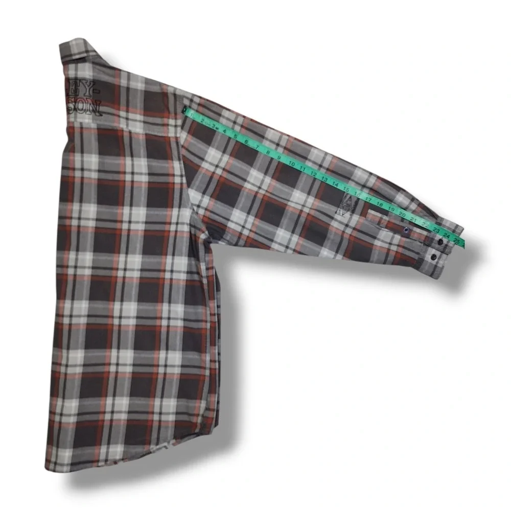 Harley Davidson Motorclothes Grey/Orange Plaid Button Down Long Sleeve Men's 2XL